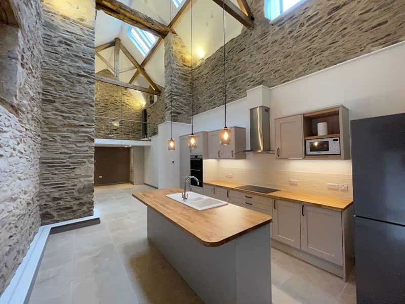 Modern kitchen with stone tiles